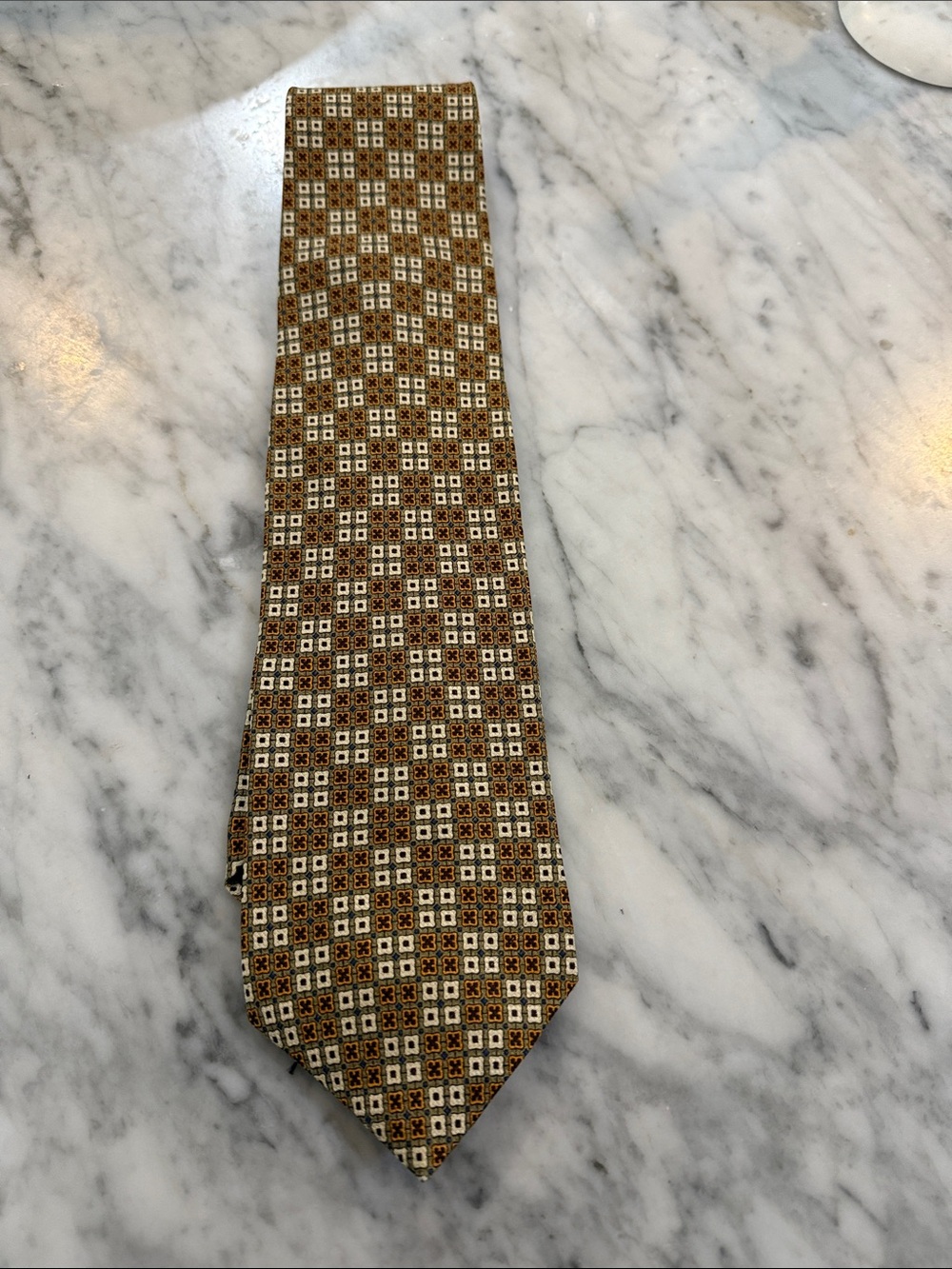 Vintage silk tie Classic Geometric Brown Silk Tie